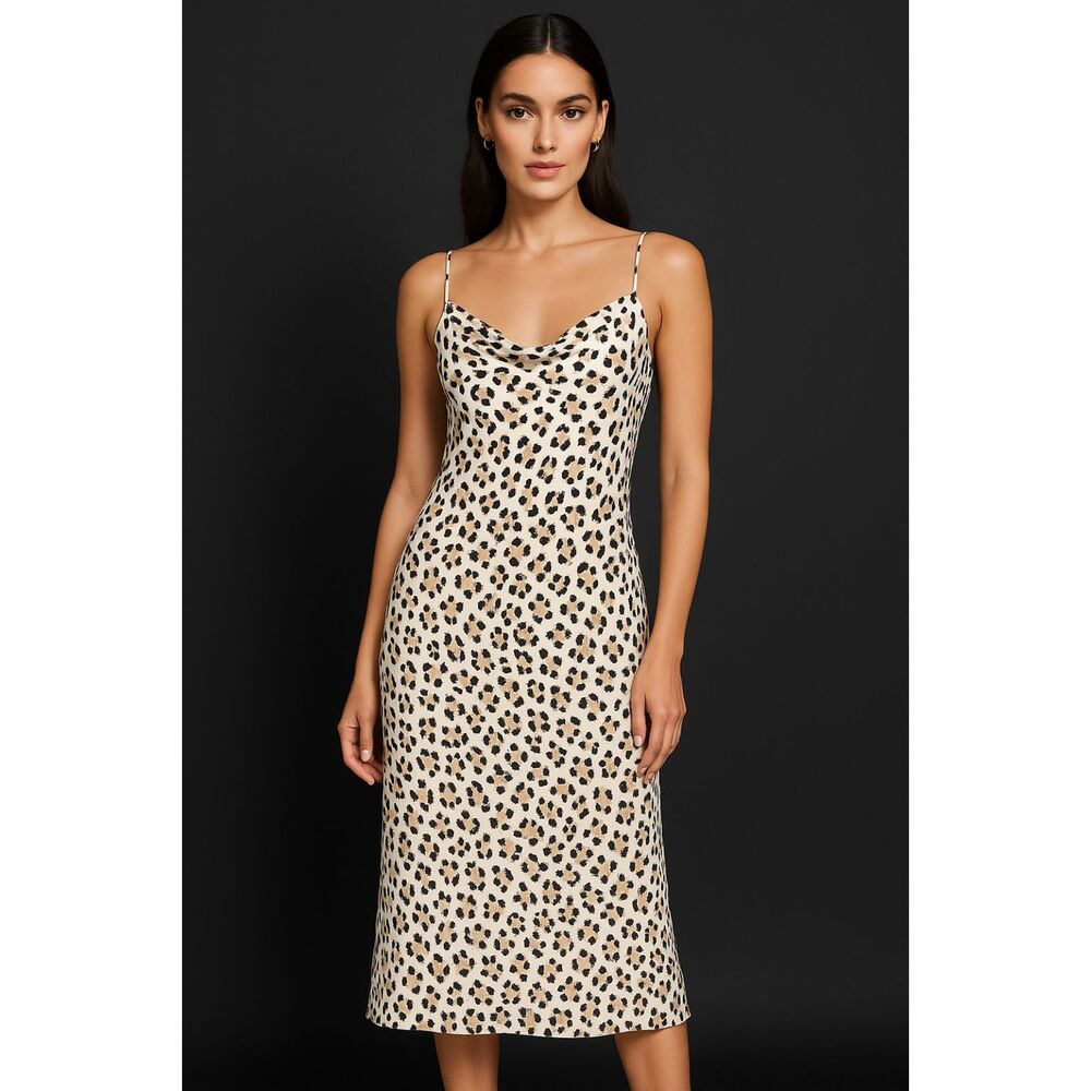 Theory Leopard Print Spaghetti Strap Slip Dress Gown size P (small)
